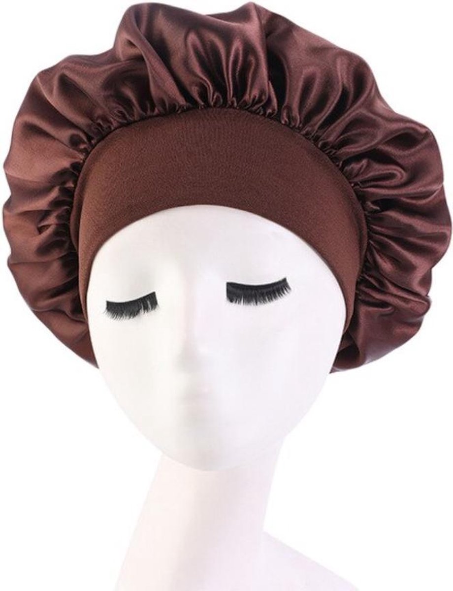 Bonnet Satijn XL|Slaapmuts Satijn|Hoofddeksel|Unisex|Cabantis|Donker Bruin