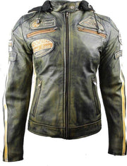 Urban Leather Fifty Eight Leren Motorjas Dames - Vintage Groen- Maat- 5XL
