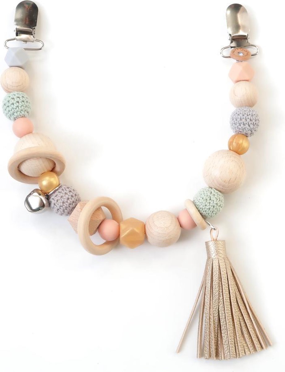 LOVEissue|Wagenspanner Noahrose | met kwast | houten/siliconen kralen | grijs