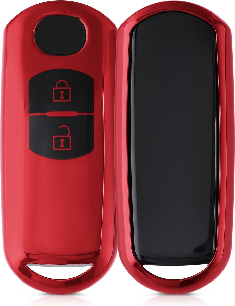 kwmobile autosleutelhoes voor Mazda 2-knops Keyless Go autosleutel - TPU beschermhoes in hoogglans rood