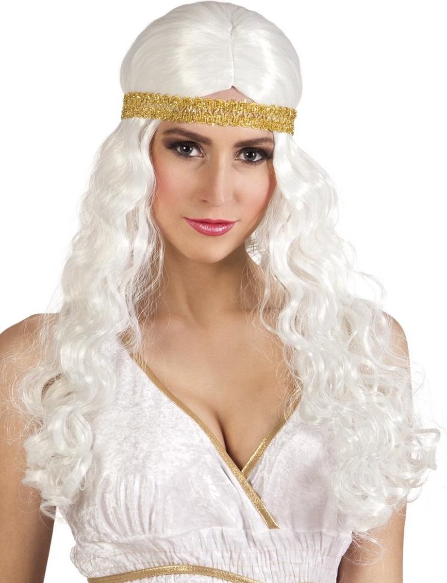 "Lange witte pruik met hoofdband voor vrouwen  - Verkleedpruik - One size"