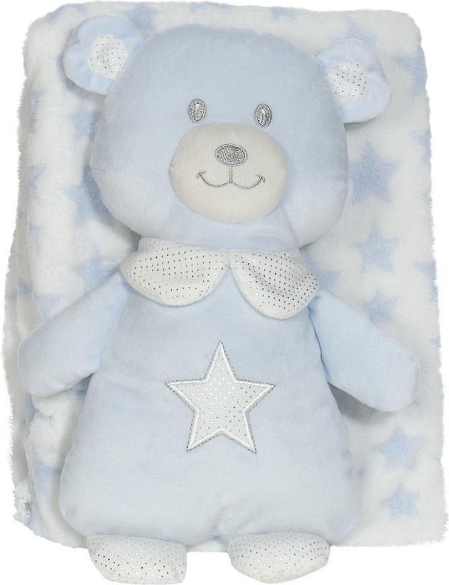 Interbaby Babydeken En Knuffel Beer 80 X 110 Cm Pluche Blauw