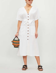 Seafolly Ocean Alley Button Front Dress White - Dames Witte jurk met knopen - Maat S