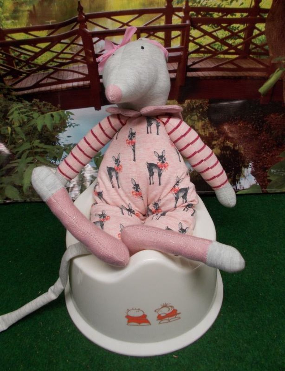 plaspotje  met knuffel muis roos