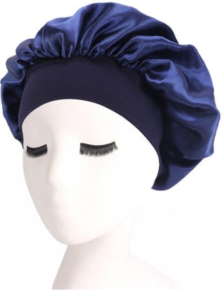 Bonnet Satijn XL|Slaapmuts Satijn|Hoofddeksel|Unisex|Cabantis|Donker Blauw