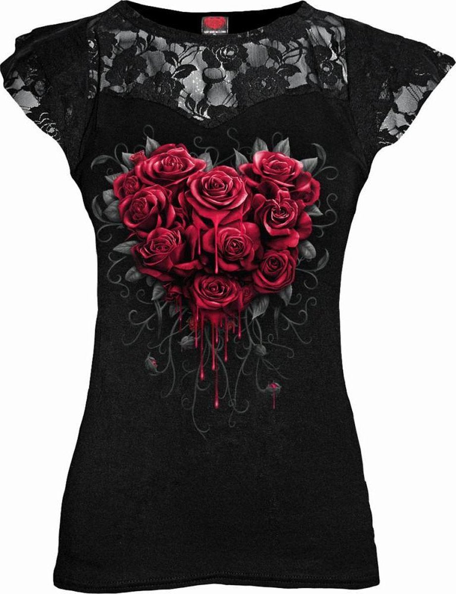 Spiral Top -S- BLEEDING HEART Zwart