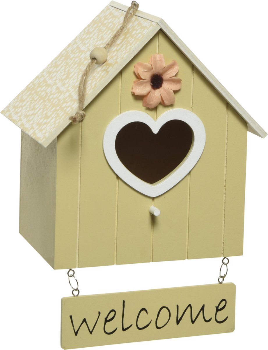 Vogelhuisje/nestkastje geel van triplex 12 x 16 x 22