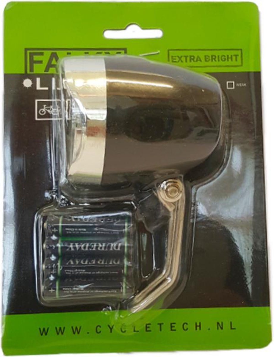 Falkx Koplamp LED. RVS montage beugelinclusief batterijen (hangverpakking)