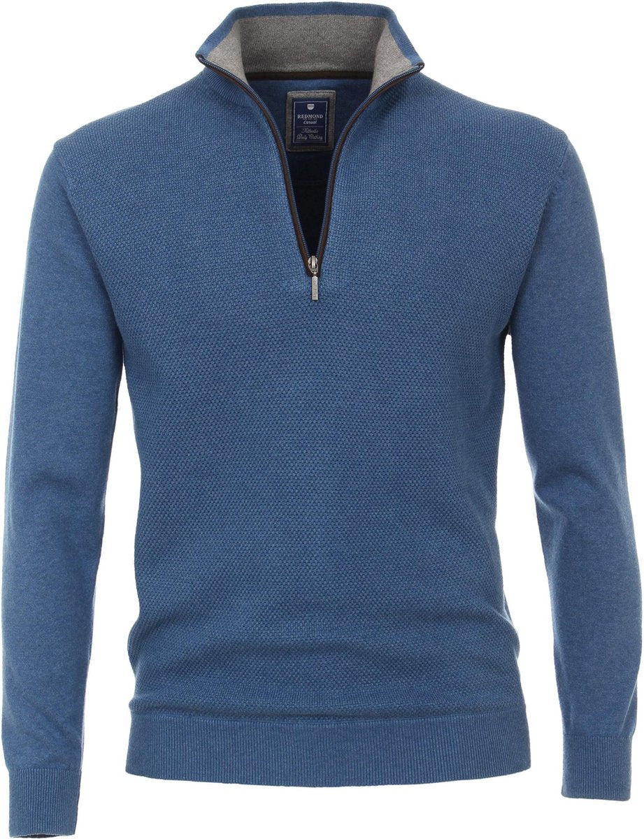 Redmond heren trui katoen - schipperstrui met rits - jeansblauw -  Maat: 5XL
