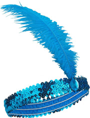 WELLY INTERNATIONAL - Blauwe charleston hoofdband met veer voor vrouwen - Accessoires > Haar accessoire