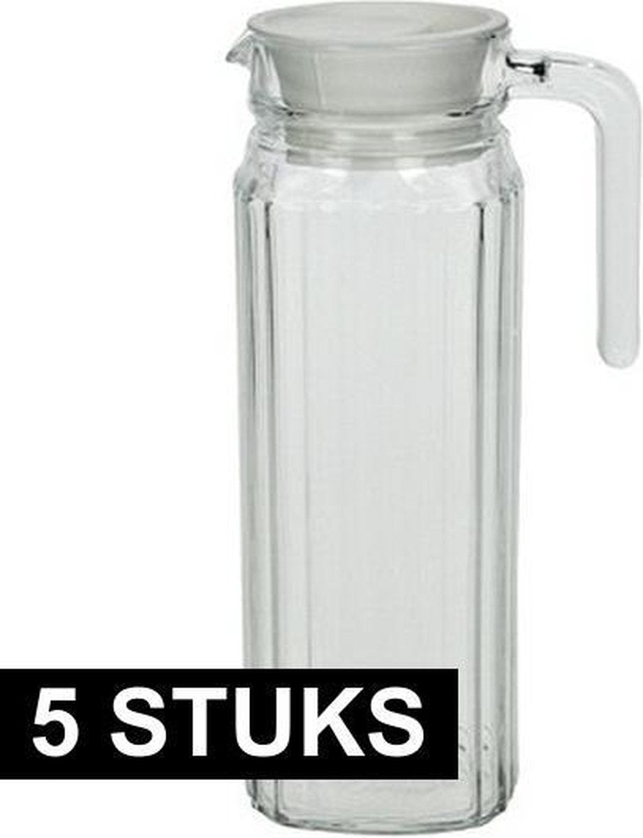 5x Lange glazen karaf met handvat 1