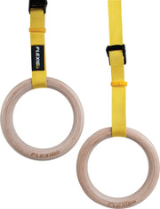 FLEXIE® RINGS - Turn ringen - Gymnastiek ringen - Gymringen - Crossfit - Suspension trainer - Hout -500kg - Geel - 32MM