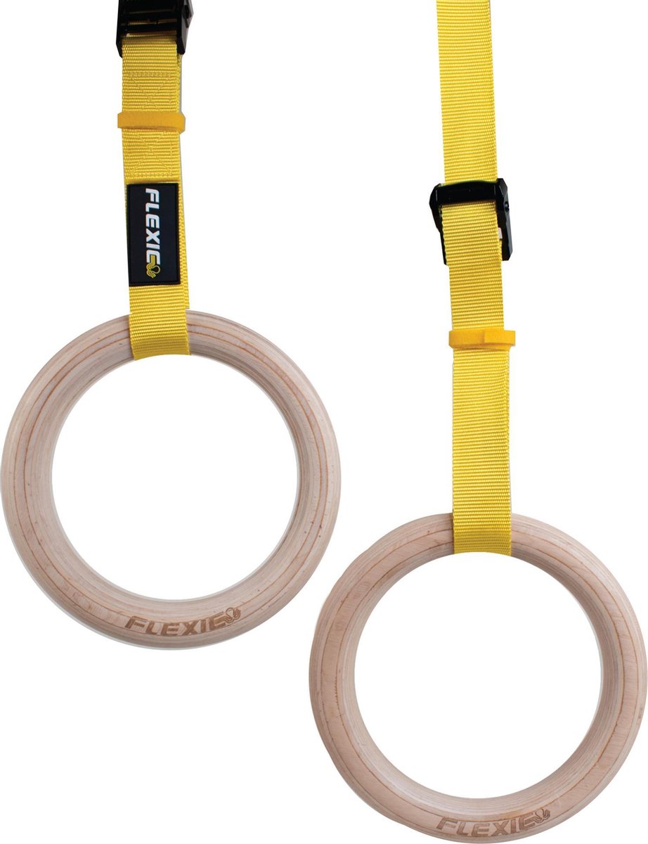 FLEXIE® RINGS - Turn ringen - Gymnastiek ringen - Gymringen - Crossfit - Suspension trainer - Hout -500kg - Geel - 32MM