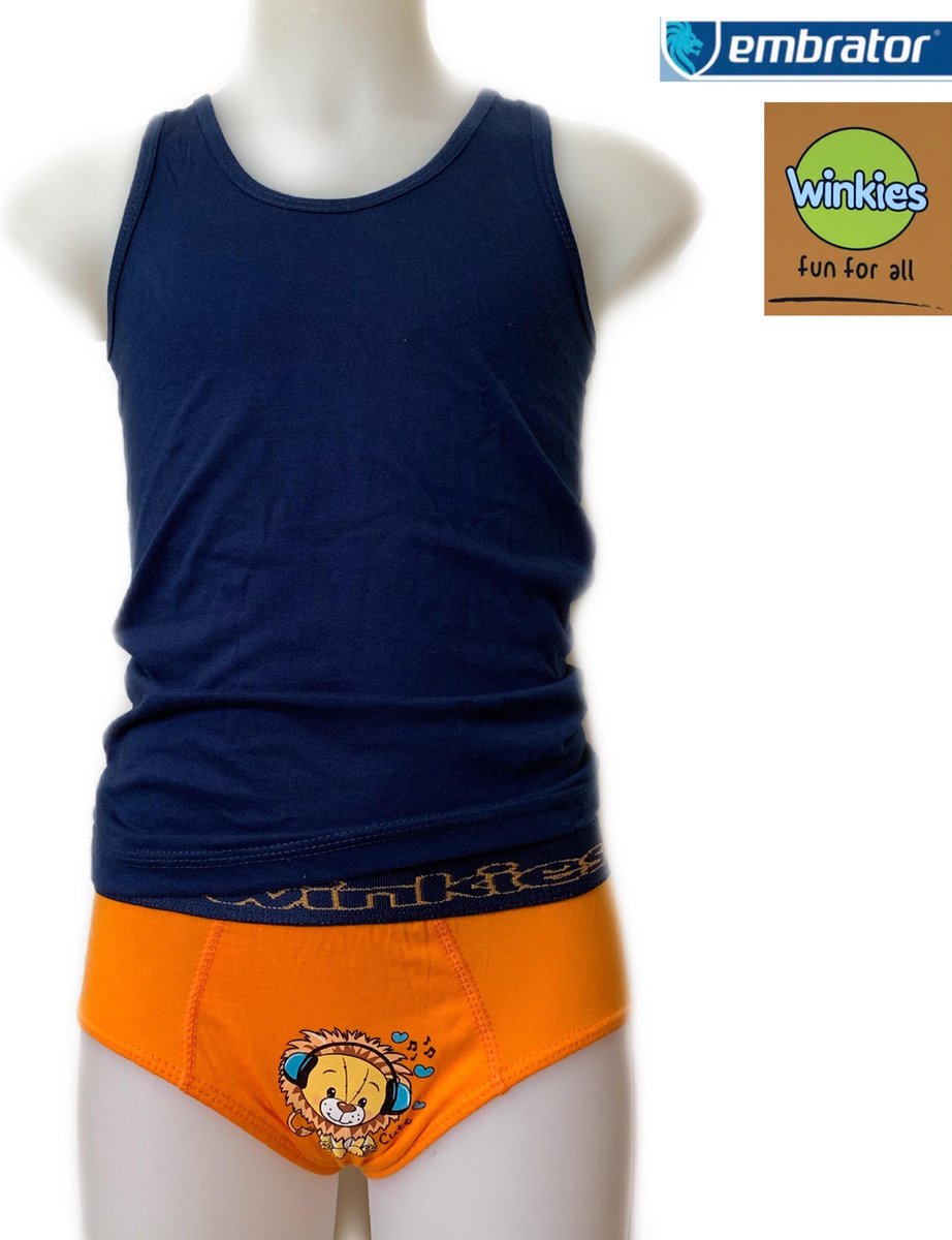Embrator jongens Ondergoedsetje Leeuw oranje/donkerblauw maat 98/104