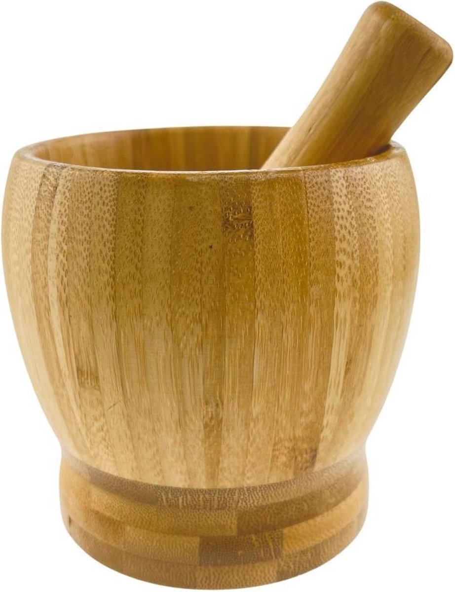Orange85 Vijzel - Met Stamper - Bamboe - Kom - Stamper - Hout - Rond - Fijnmalen - Stampen - Kneden