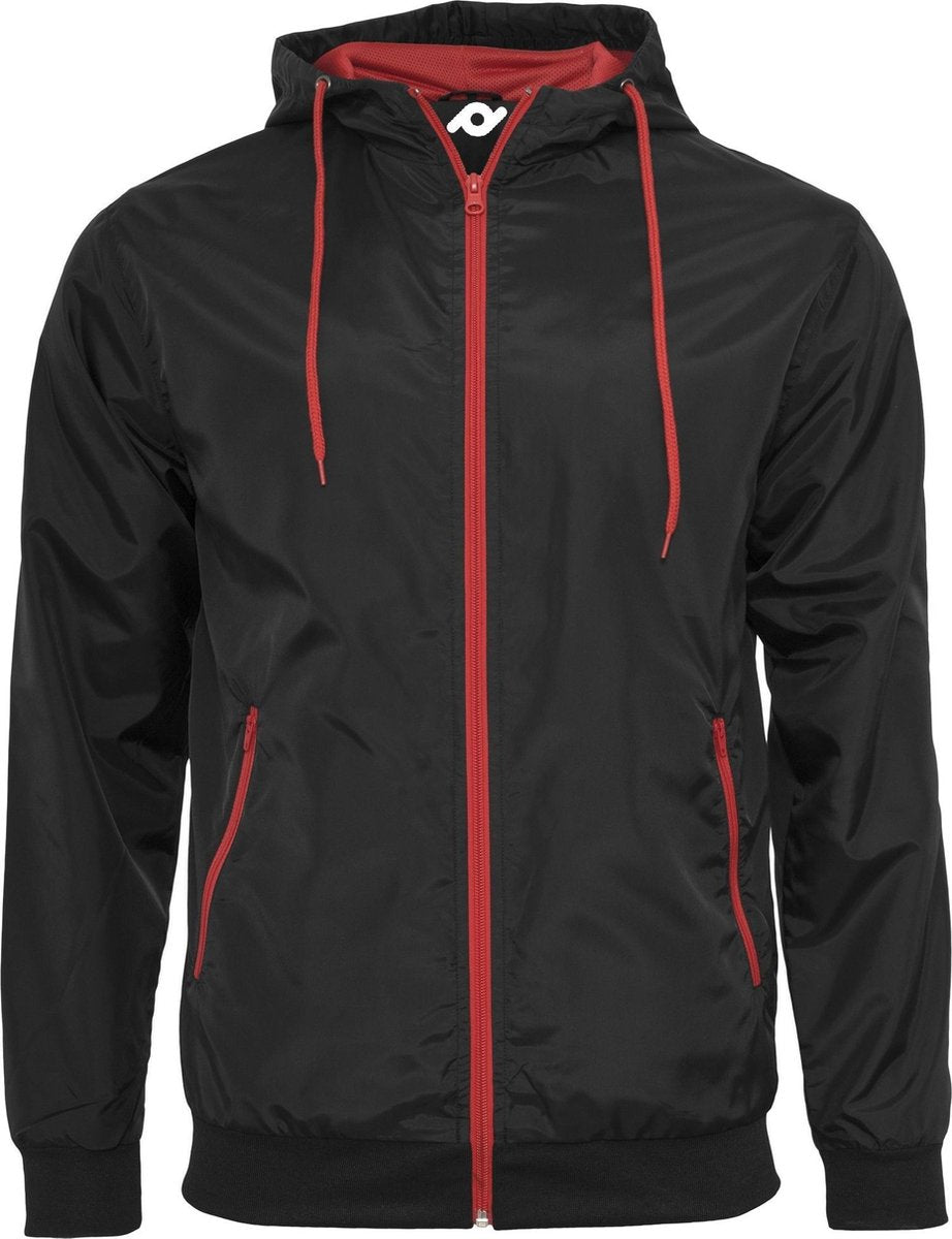 Senvi Hooded Windrunner Herenjack - Kleur Zwart/Rood - Maat XL