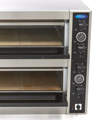 Dubbele Pizza Oven 4 + 4 x 30 cm - 8 Pizza's - 400V - RVS - Variabele Thermostaat tot 500 Graden - per Kamer Instelbaar - Stenen Platen - Maxima
