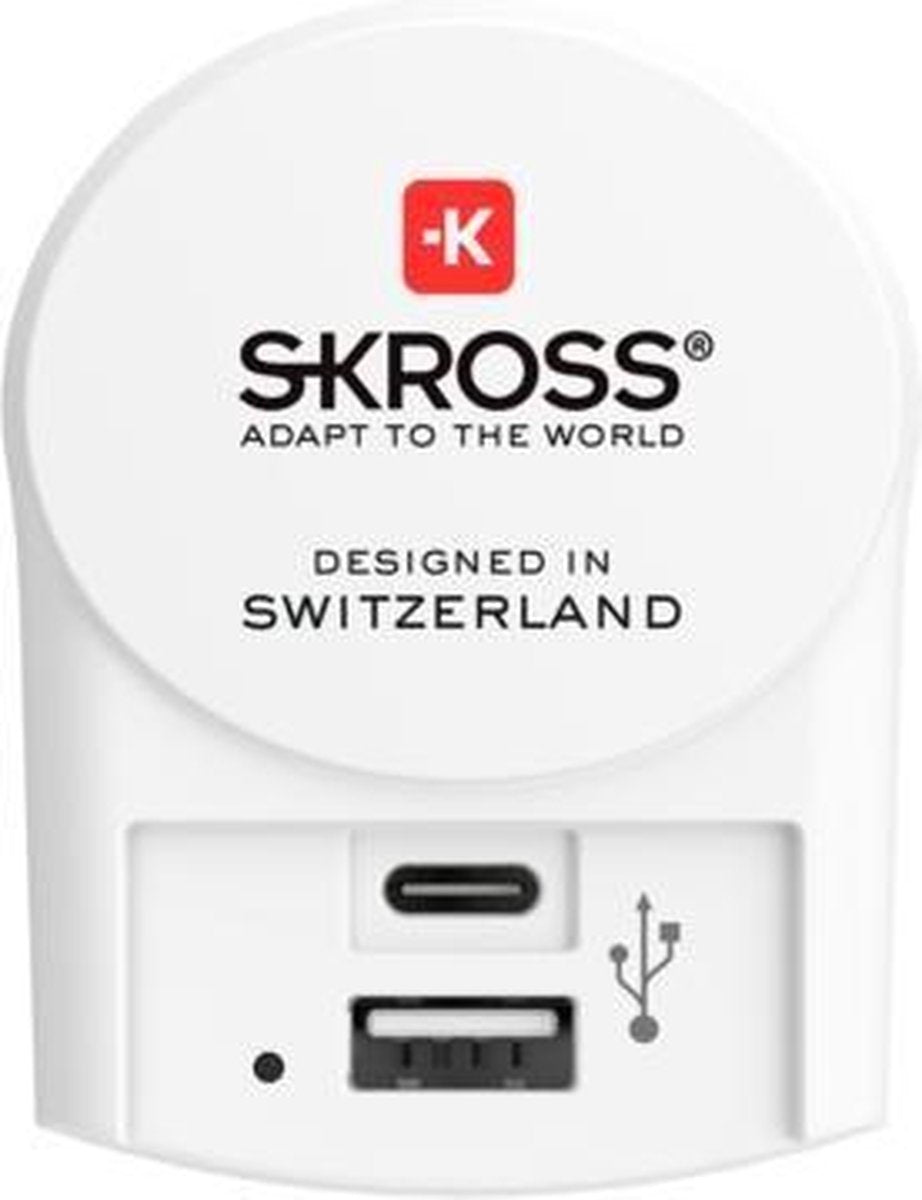 SKROSS Reisstekker Europa 1x USB + 1x USB-C (Front Connection)