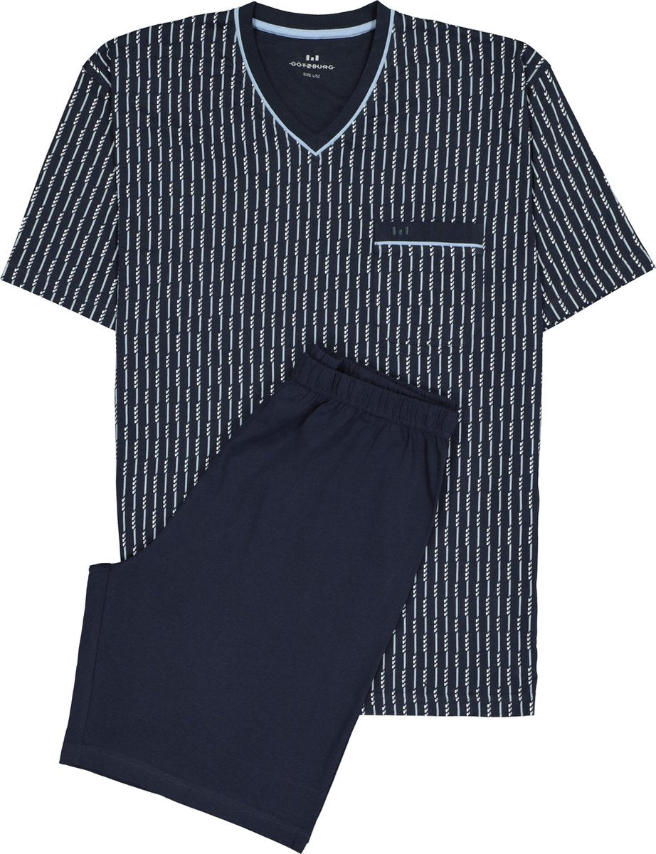 Gotzburg heren shortama - blauw met lichtblauw en wit dessin -  Maat: M