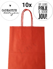 Papieren Tasjes- 10 Stuks-Met Stickers-Inclusief Verzenden-Uitdeelzakjes-Papieren Zakjes-Cadeauzakjes-Cadeautasjes-Papieren Draagtas-18+8x24 cm-Rood