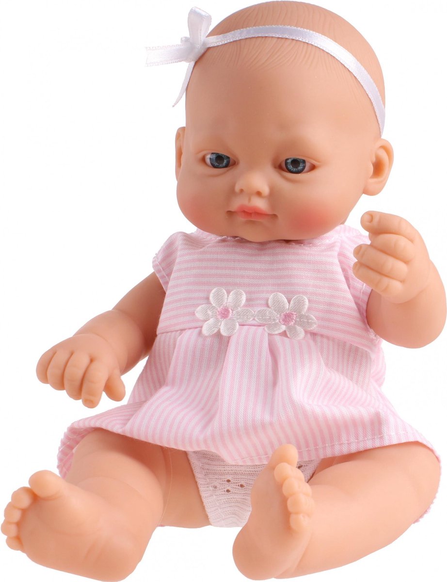 Falca Babypop New Born Strikje Strepen 23 Cm Roze