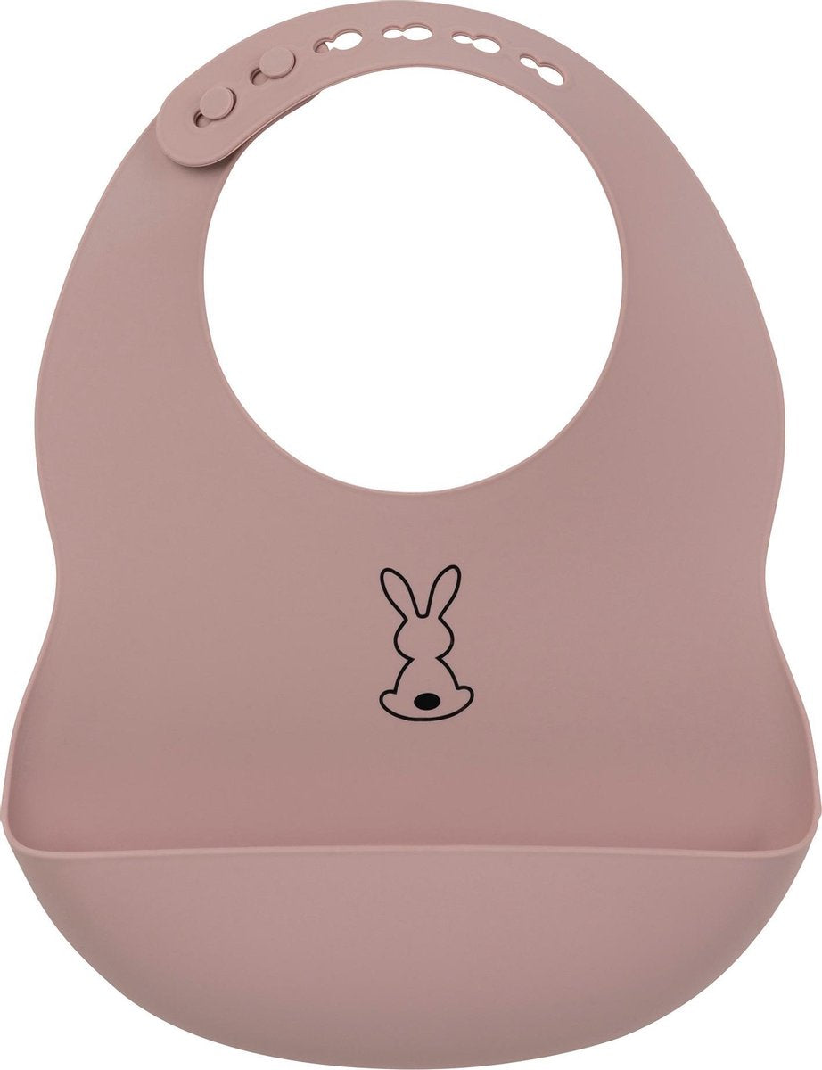 Nattou Siliconen Slabbetje met Opvangbakje - Verstelbaar - BPA-vrij - 20 x 27 cm - Oud Roze