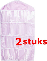 2 STUKS Ophangbare Opbergzak / Organizer met Ophanghaak | Multi Functionele Opbergzak voorzien van 16 Opbergvakken | Voor: Sieraden / Sokken / Ondergoed / Lingerie etc. | Kleding organizer | Handig Opbergen In uw Kledingkast | Kleur: ROZE (2 Stuks)