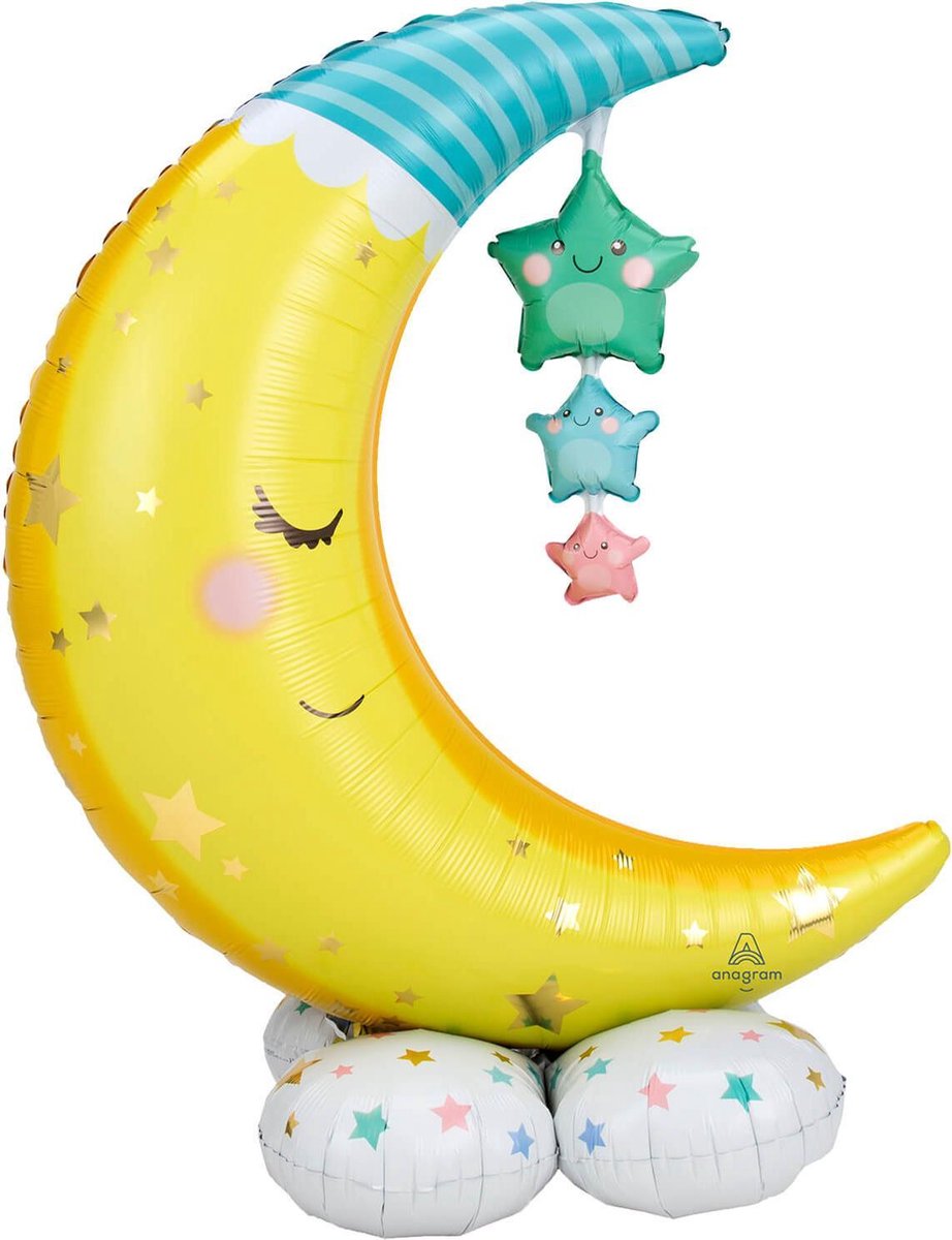Anagram Folieballon Airloonz Maan & Sterren 127 Cm Geel/wit