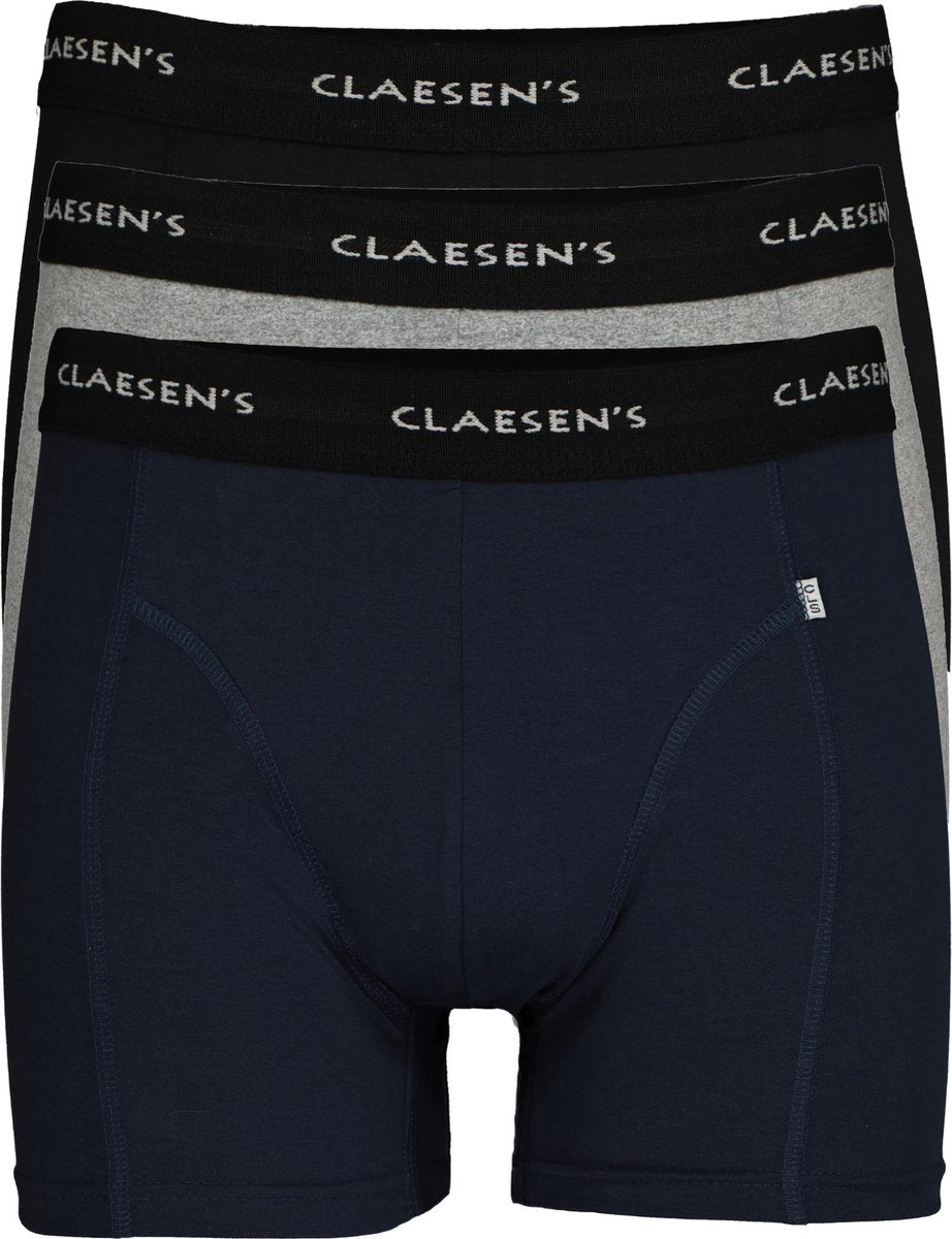 Claesen's Basics boxers (3-pack) - heren boxers lang - zwart - grijs en blauw -  Maat: L