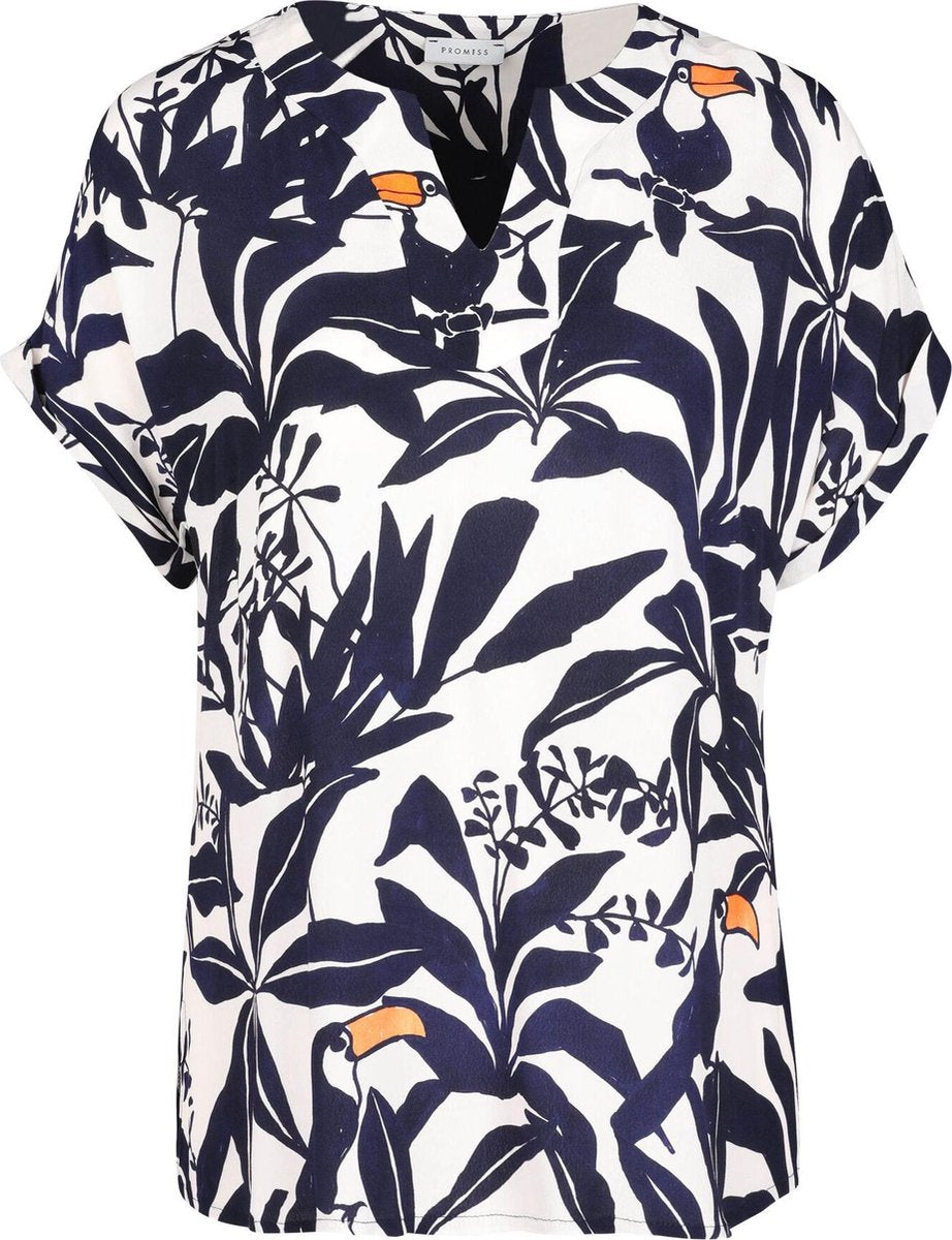 Promiss - Blouse bedrukt met toekans - Marineblauw