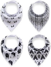 JillyBee - Slab - Slabbetje - Slabber - Bandana - 4pack - Panda - Tipitent -Rondjes - Streepjes - Wit - Zwart