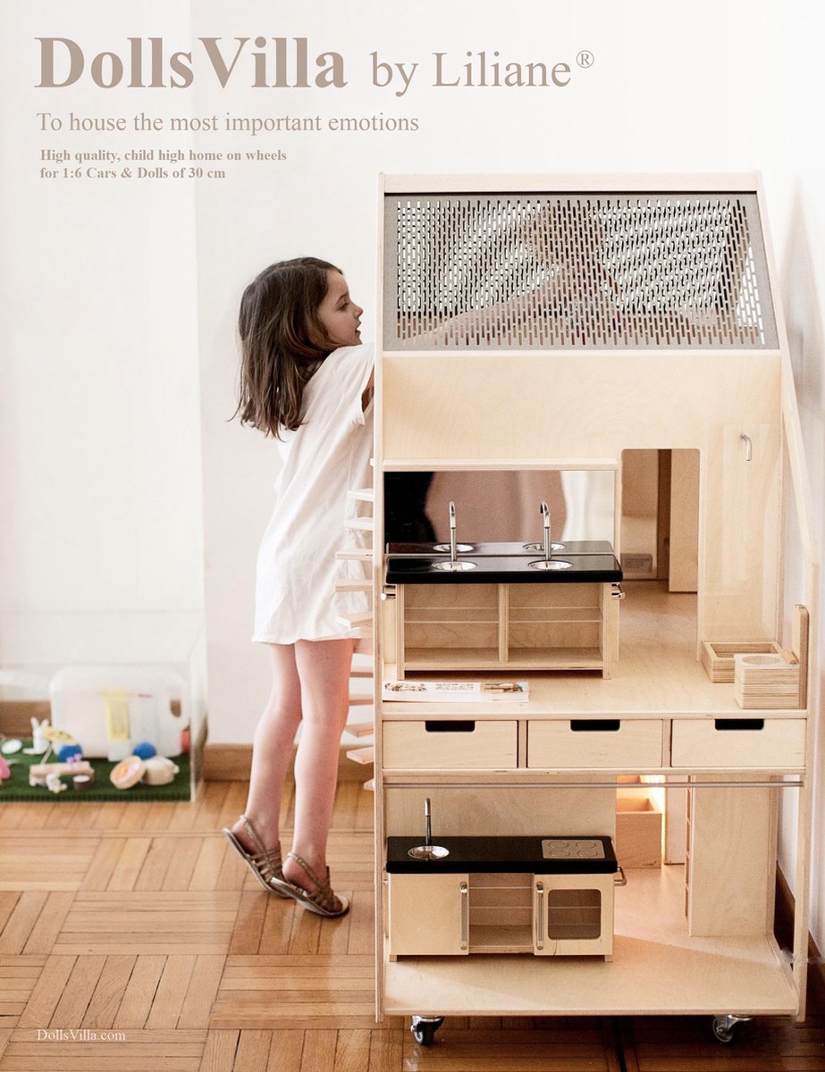 PoppenVilla by Liliane® voor modepoppen - Exterieur en Interieur leading | kindhoog poppenhuis