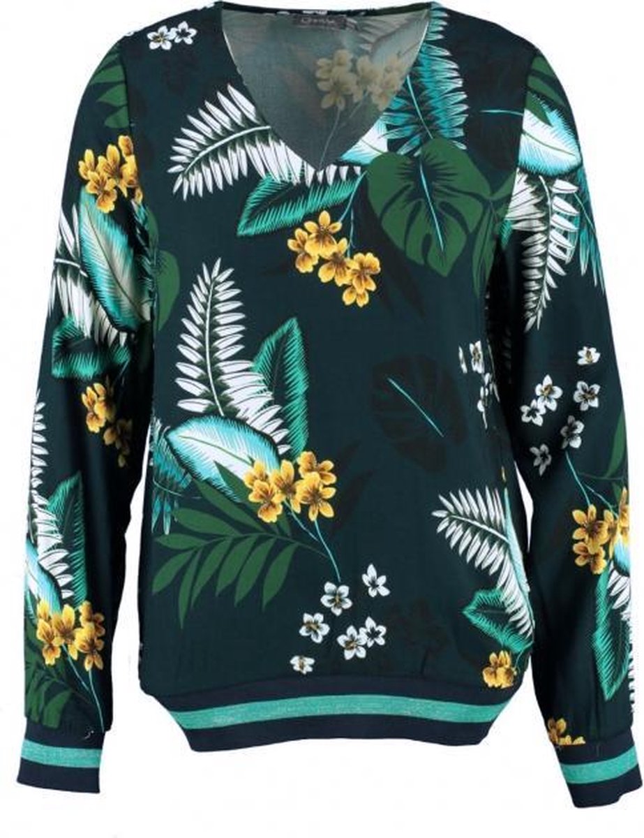 Geisha blauw viscose blouse shirt met glitterboorden - Maat XS