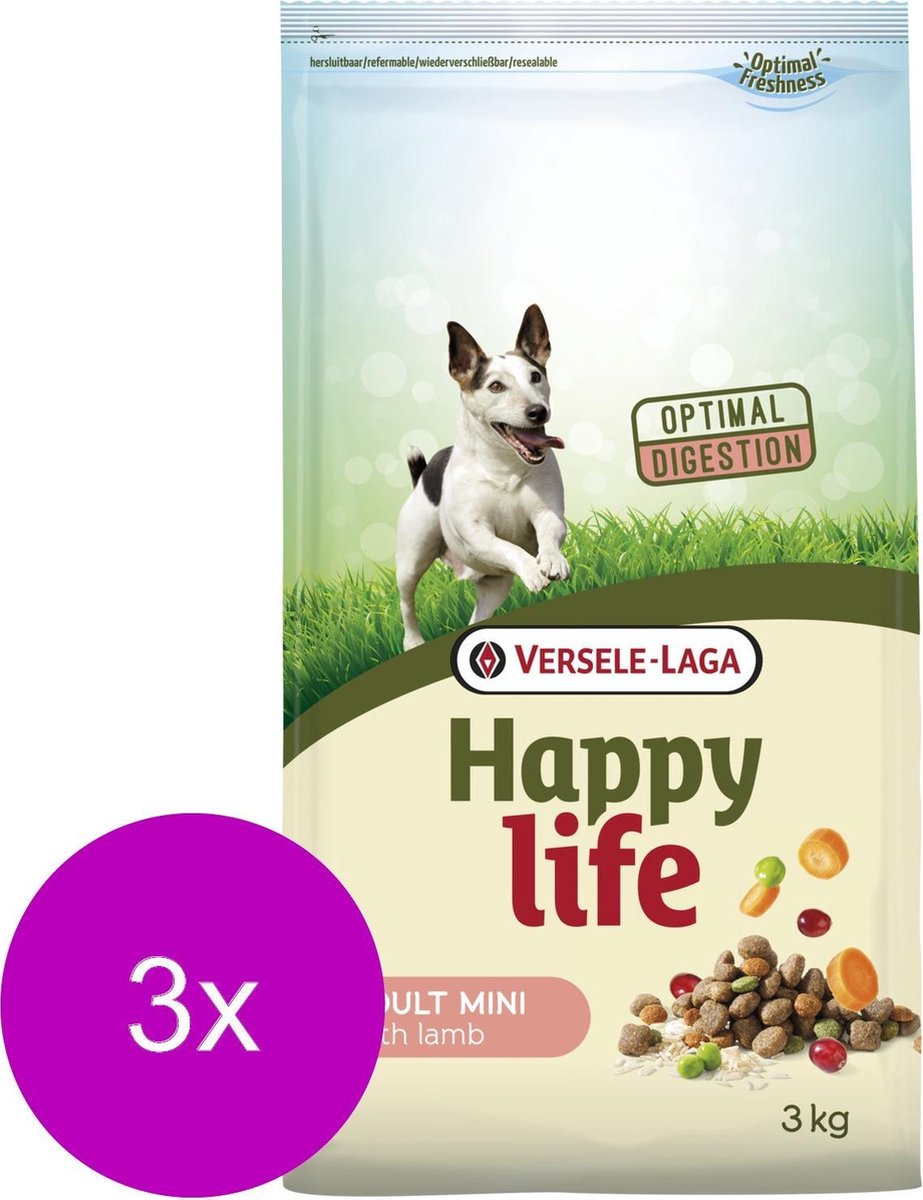 Happy Life Adult Mini - Hondenvoer - 3 x Lam 3 kg