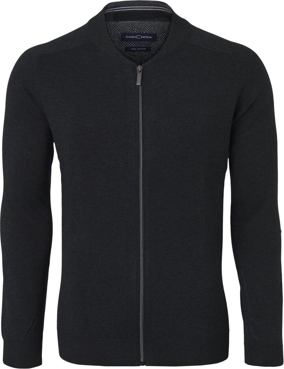 Casa Moda heren vest katoen - zwart (met rits) -  Maat L