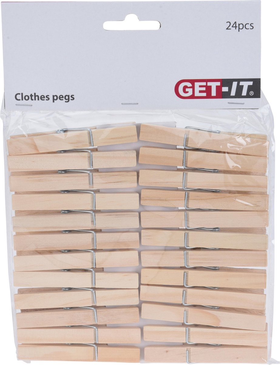 24x Wasknijpers naturel van hout 7