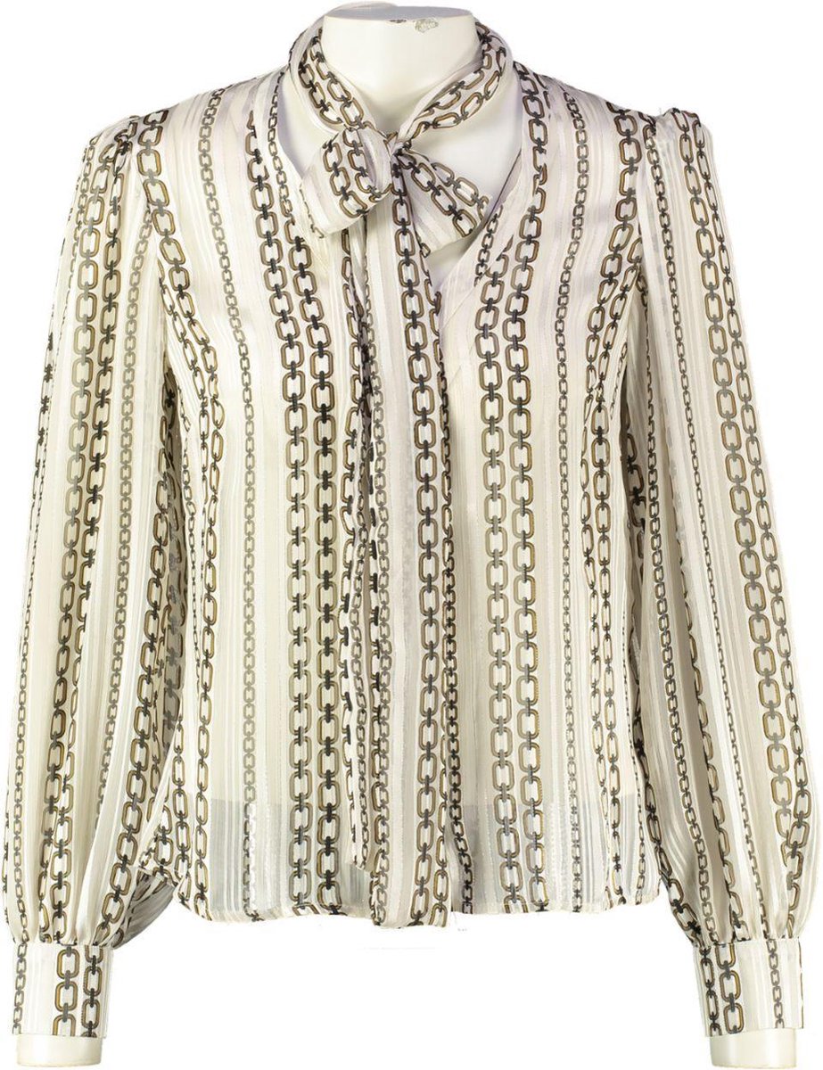 Morgan off white semi transparante blouse met pofmouwen en glitterdraad - valt kleiner - Maat 34