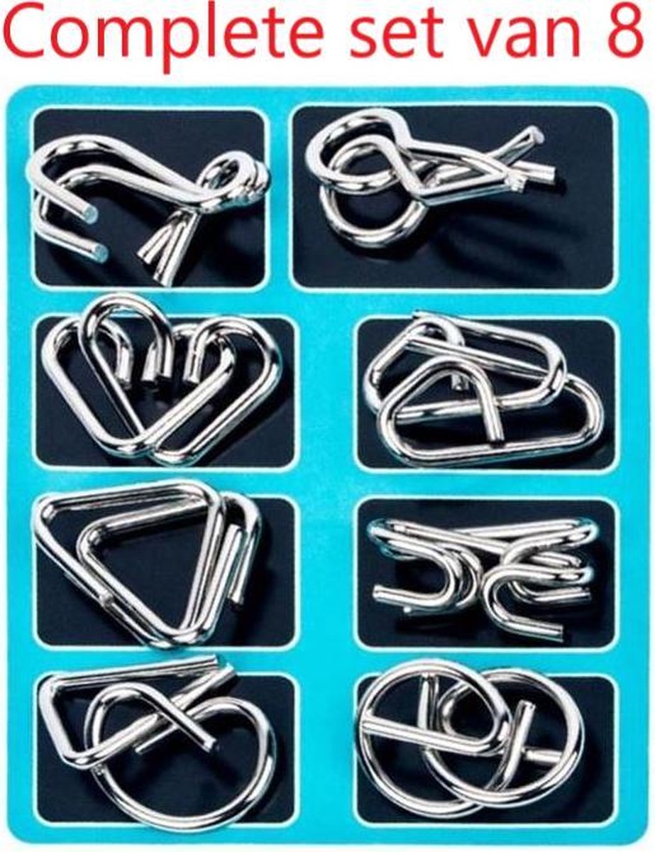8x Metalen Puzzel Breinbreker|Hersenkraker Set|Denkspel|Puzzel|Brain Teaser|Geduldspel|Blauw|Stipco