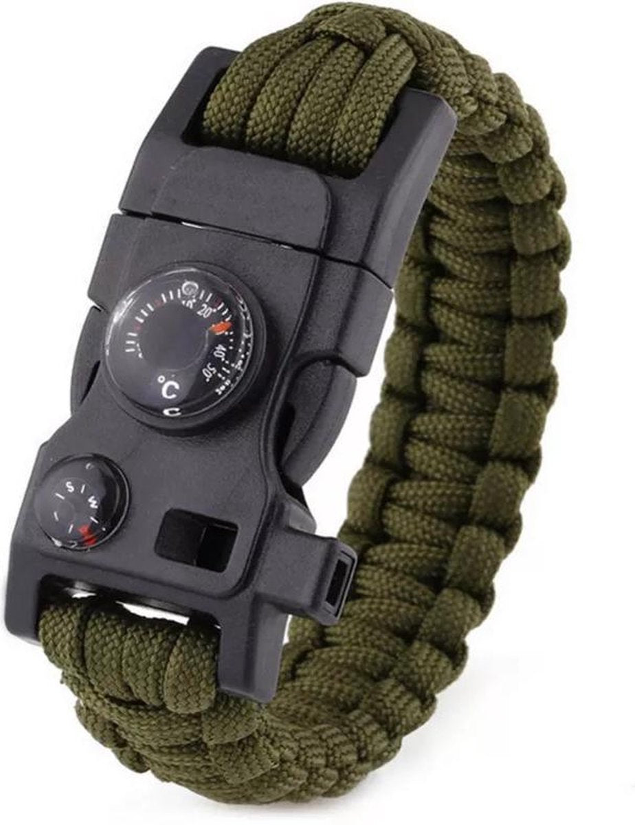 LOUZIR 15 in 1 Paracord Survival Armband - Camouflage - Handige & Comfortabele Reisgadget met 15 functies! - Stoere Survival Multi Tool - Multi Tool - Inclusief Magnesium Vuurstarter