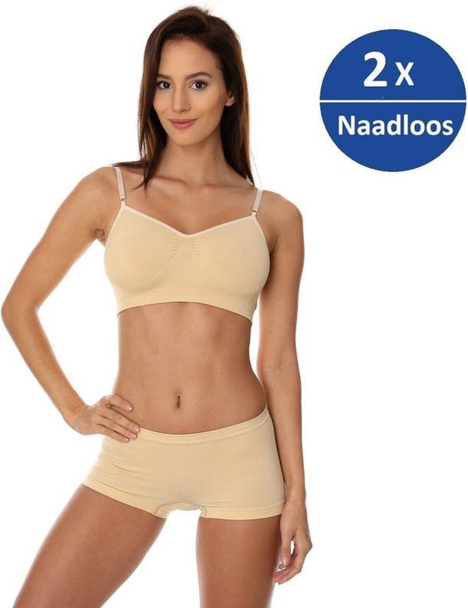 Brubeck Comfort Naadloze BH zonder Beugel Katoen - 2 Pack - Beige - 70C