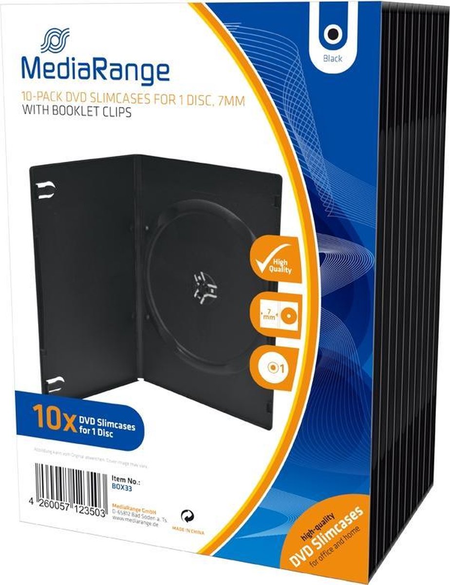 DVD doosje MediaRange 10pcs Single Slim zwart retail