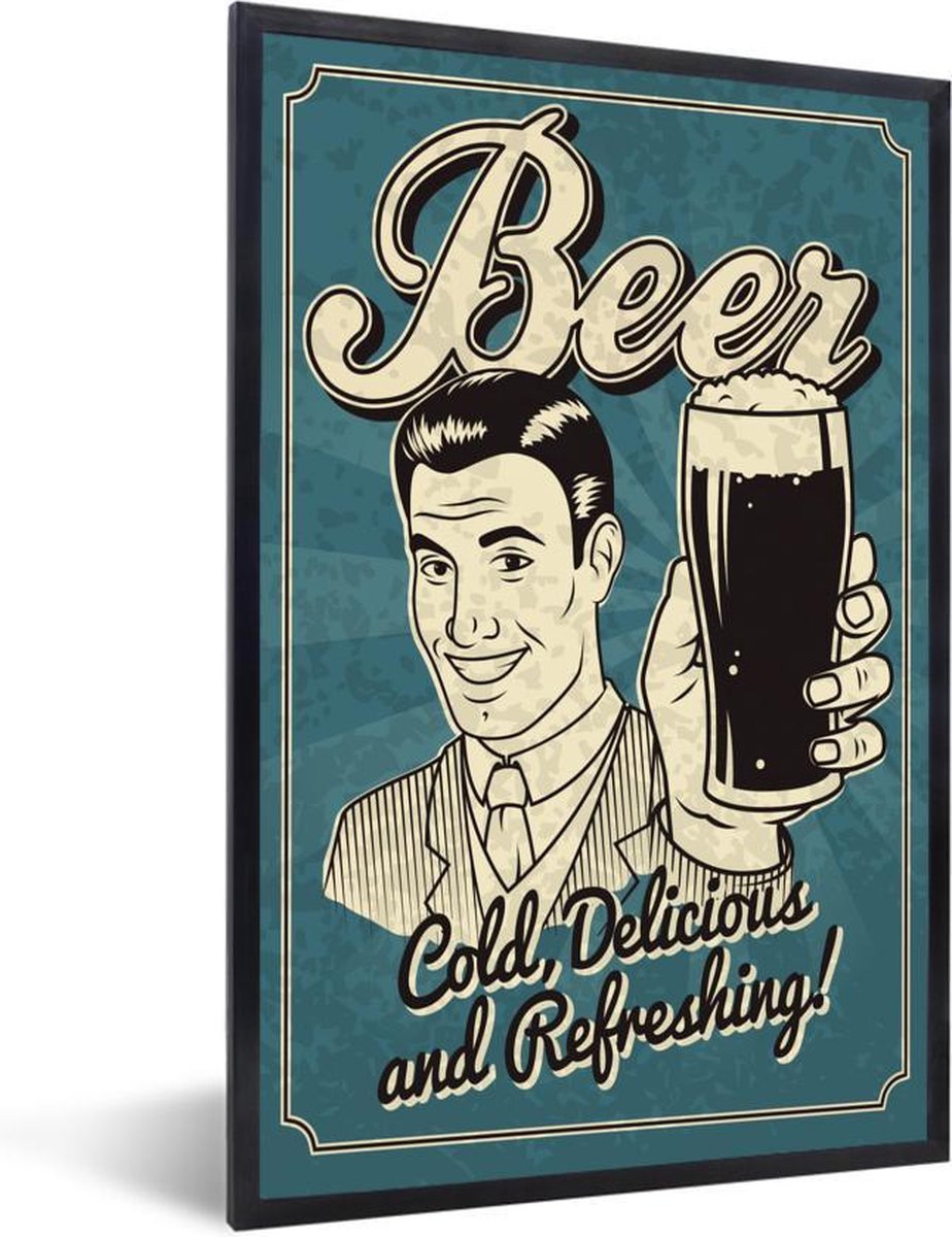 Mancave Decoratie Bier - Vintage - 60x80 cm - Poster met Lijst