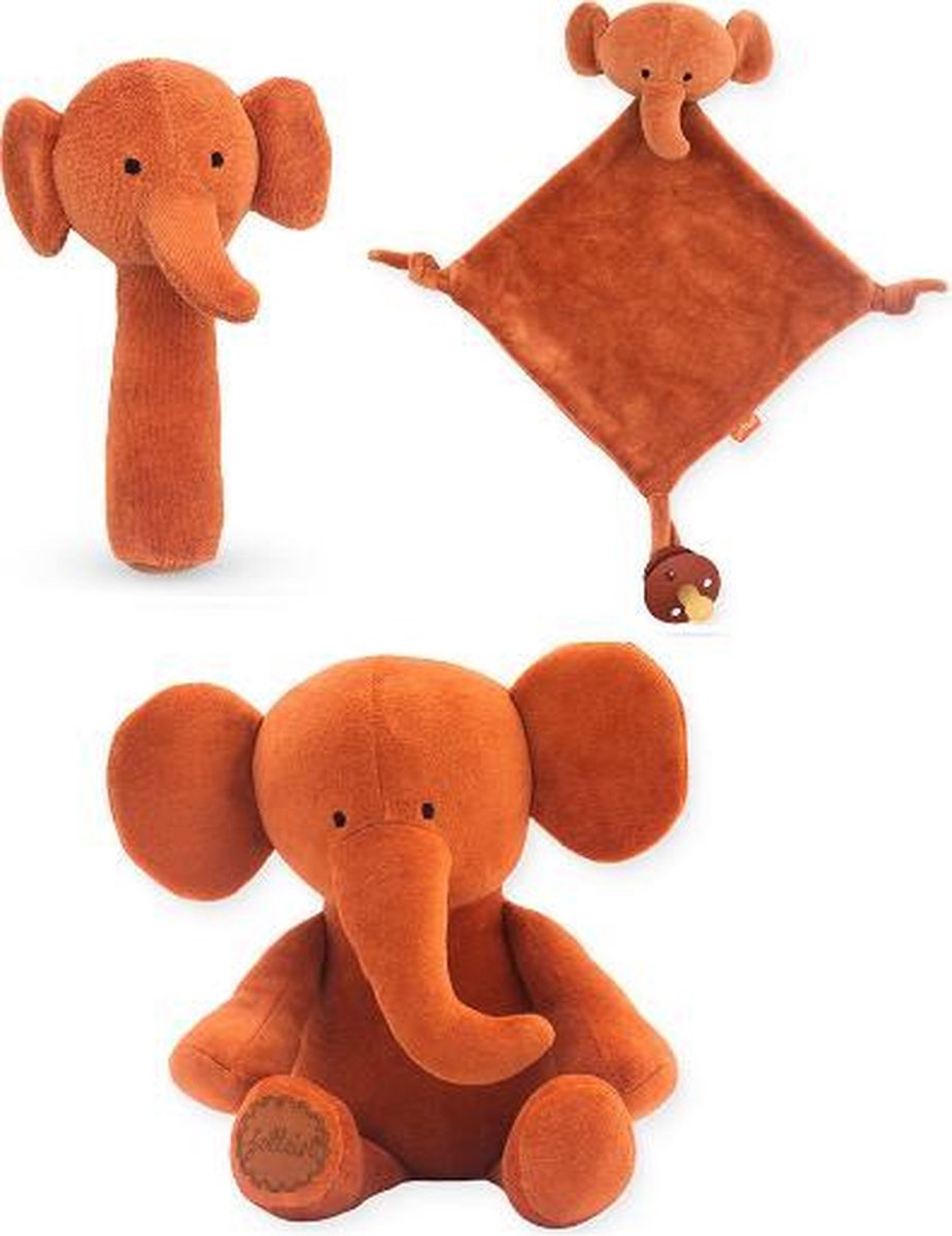 Gepersonaliseerde Jollein set | knuffel olifant | rammelaar | speendoekje met naam | jollein set olifant rust | jollein set