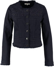Morgan korte blauwe slim fit stretch spijkerjas met glimmertjes - Maat 34