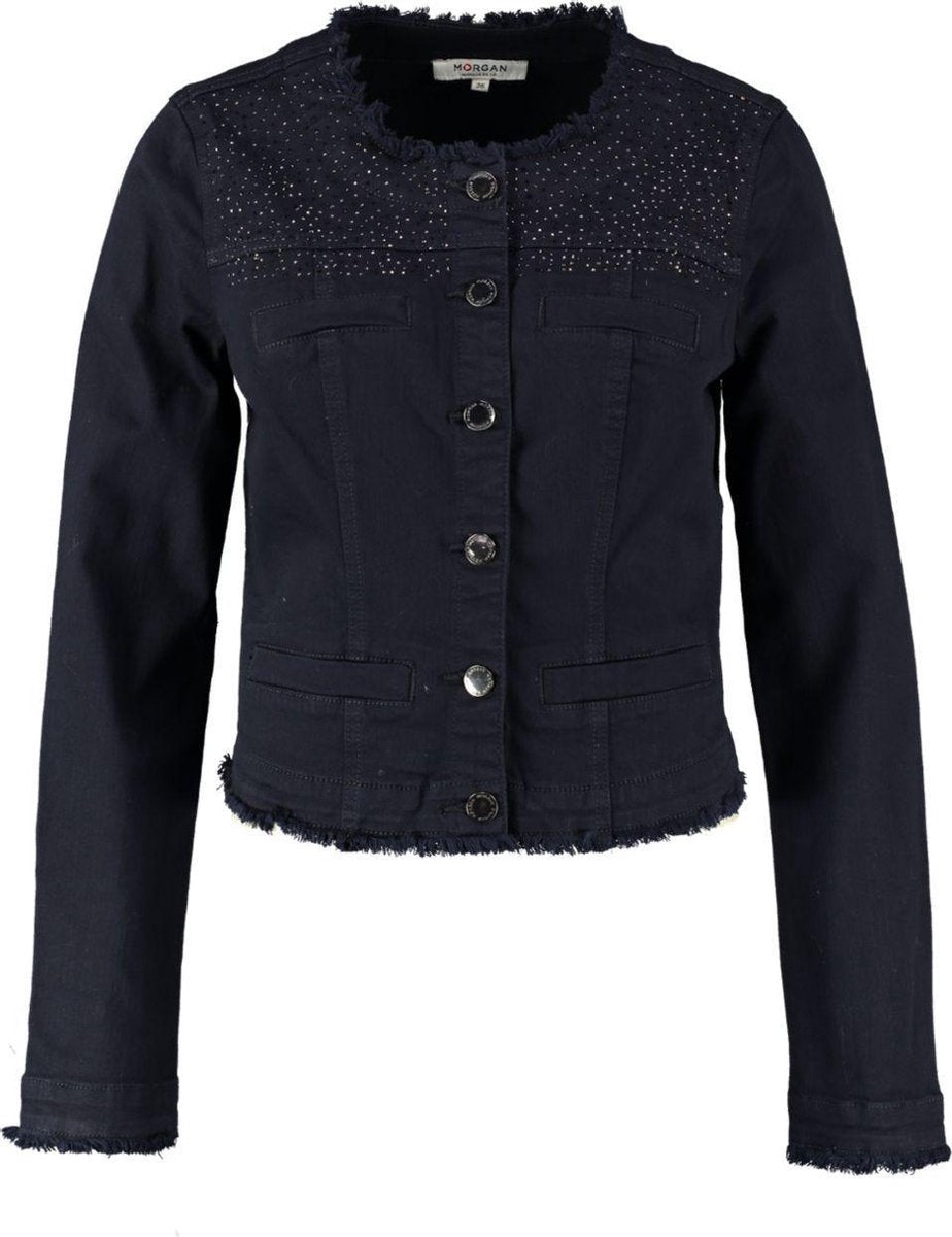 Morgan korte blauwe slim fit stretch spijkerjas met glimmertjes - Maat 34