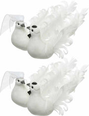 2x Witte duiven vogels trouwpaar decoratie 16 cm op clip - Bruiloft/huwelijk/trouwerij versieringen - Bruidstaart figuurtje