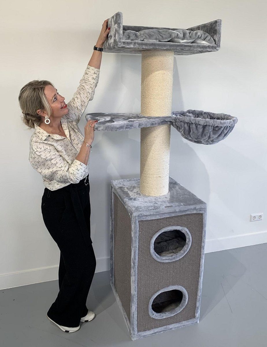 Krabpaal voor grote katten Maine Coon Tower Box Comfort Licht Grijs