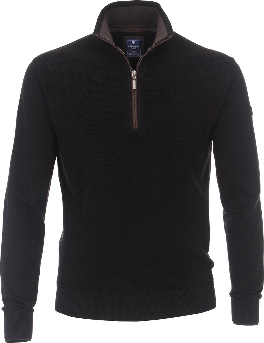 Redmond heren schipperstrui katoen met rits - zwart structuur -  Maat: 3XL
