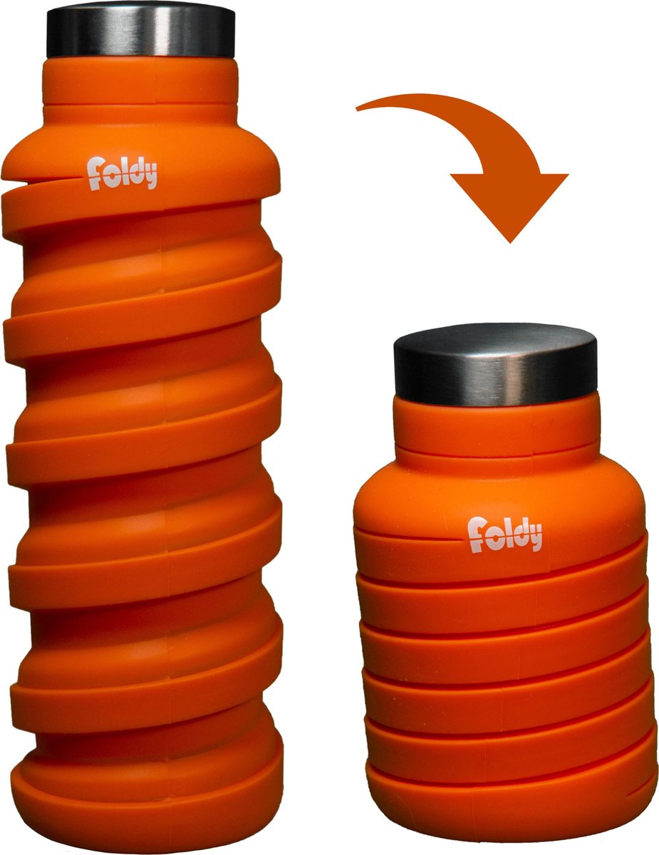 EasyFold - Foldy - Opvouwbare Drinkfles - 600 ML - Oranje - Sportfles - Drinkbeker