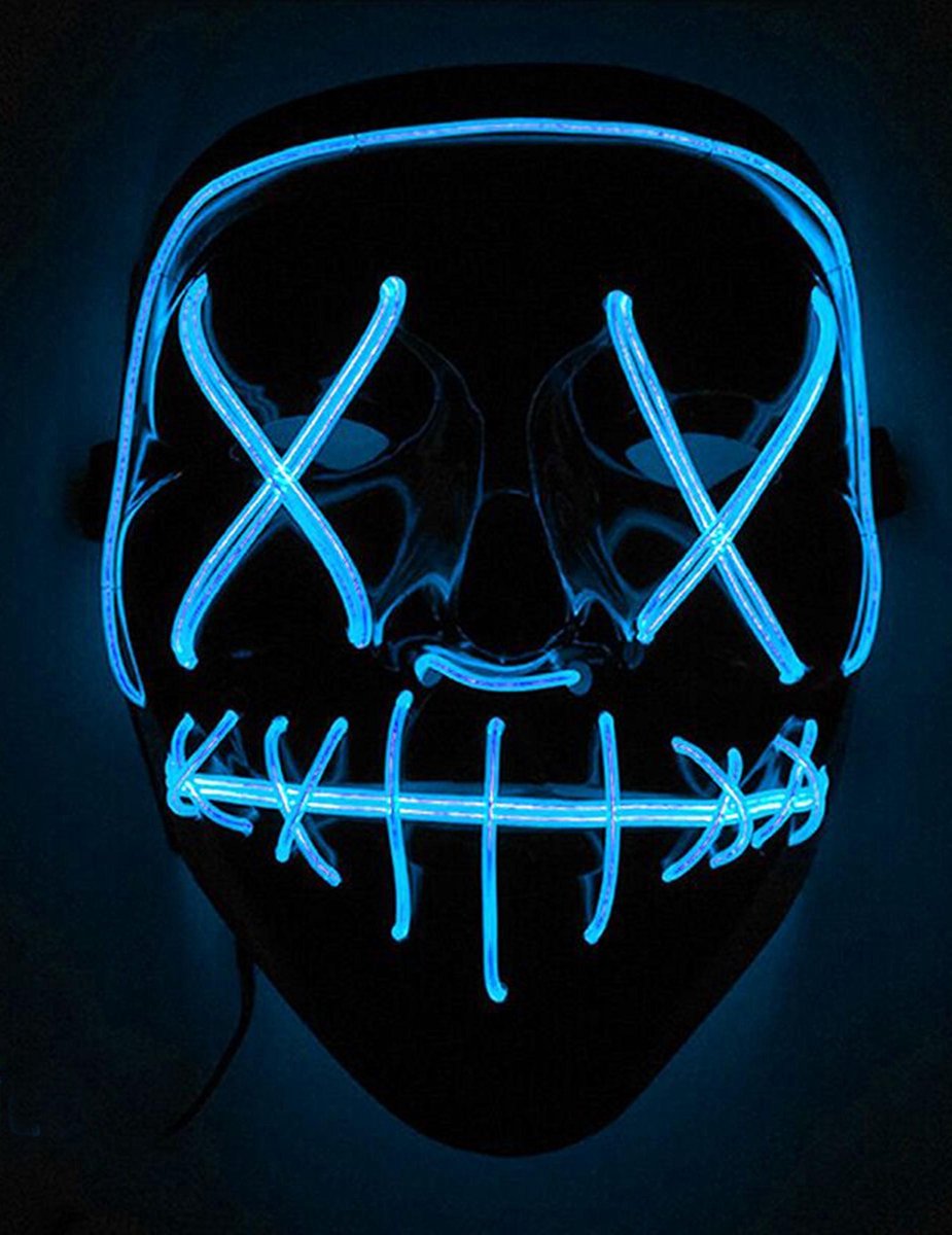 Elite - Blauw lichtgevend led masker voor volwassenen - Maskers > LED maskers
